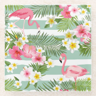 Dessous-de-verre En Verre Flamants roses Et Grèves