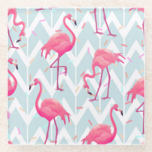 Dessous-de-verre En Verre Flamants roses gris clair : Vintage tropical.