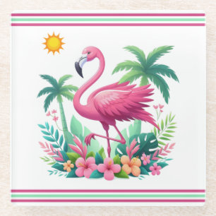 Dessous-de-verre En Verre Flamingo rose tropicale/Floride