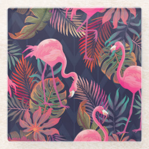 Dessous-de-verre En Verre Flamingo tropical : motif vintage de palmier.
