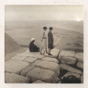 Dessous-de-verre En Verre Flapper Girls Sunrise Khufu Pyramid, Égypte 1920