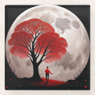 Dessous-de-verre En Verre Flèche Pleine lune Arbre Rouge