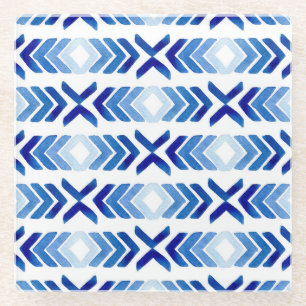 Dessous-de-verre En Verre Flèches bleu Rhombus Motif aquarelle