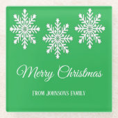 Dessous-de-verre En Verre Flèches de neige de Noël blanc Joyeux Noël vert (Devant)