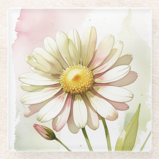 Dessous-de-verre En Verre Fleur aquarelle Daisy Moderne Professionnel (Devant)