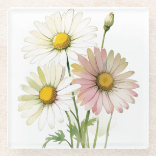 Dessous-de-verre En Verre Fleur Aquarelle Daisy Moderne Professionnelle