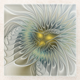 Dessous-de-verre En Verre Fleur argentée dorée Fantastique Art fractal abstr