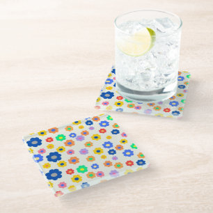 Dessous-de-verre En Verre Fleur colorée Boho Retro Printemps & Décor Été