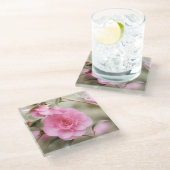 Dessous-de-verre En Verre Fleur de Camellia rose doux (Incliné)