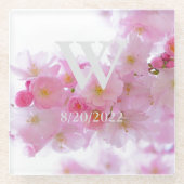 Dessous-de-verre En Verre Fleur de Cerisier Élégante Monogramme Rose (Devant)