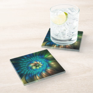 Dessous-de-verre En Verre Fleur de fantaisie lumineuse, fractale abstraite c