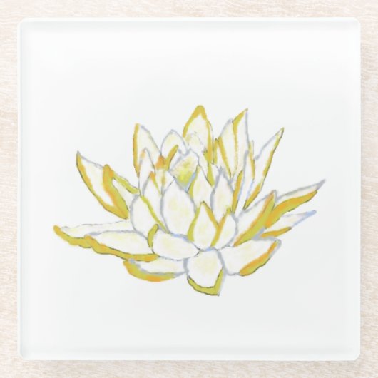 Dessous-de-verre En Verre Fleur de lotus jaune Boho accessoires femmes (Devant)