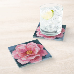 Dessous-de-verre En Verre Fleur de Pivoine Rose Floral Aquarelle