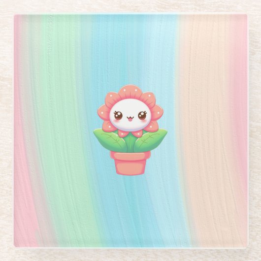 Dessous-de-verre En Verre Fleur mignonne, capricieuse en pot (Devant)