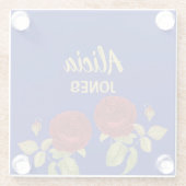 Dessous-de-verre En Verre Fleur rouge et bleu feuille (Dos)