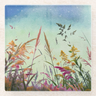 Dessous-de-verre En Verre Fleur sauvage Et Étoiles