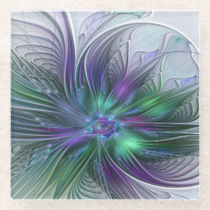 Dessous-de-verre En Verre Fleur vert violet Art Abstrait moderne Fractal