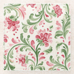Dessous-de-verre En Verre Fleurs Abstraites Crème Rose