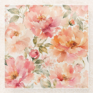 Dessous-de-verre En Verre Fleurs aquarelles romantiques chaudes d'été