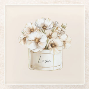 Dessous-de-verre En Verre Fleurs blanches jolies amour rose