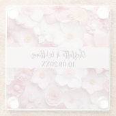 Dessous-de-verre En Verre Fleurs blanches roses noms mariage (Dos)