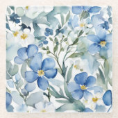 Dessous-de-verre En Verre Fleurs Bleues Blanches Aquarelle Chic (Devant)