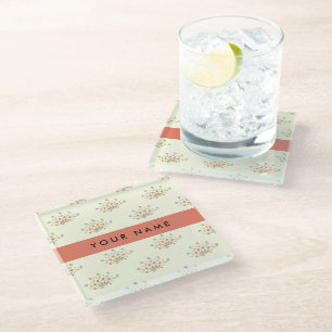 Dessous-de-verre En Verre Fleurs bleues et rouges, rouge, Votre nom