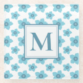 Dessous-de-verre En Verre Fleurs bleues Monogramme initial (Devant)