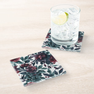 Dessous-de-verre En Verre Fleurs Botaniques Aquarelles Maussades Florales