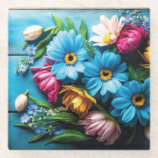 Dessous-de-verre En Verre Fleurs colorées (Devant)