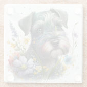Dessous-de-verre En Verre Fleurs d'aquarelle et chiot Schnauzer (Dos)