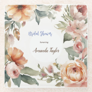 Dessous-de-verre En Verre Fleurs d'aquarelle Fête des mariées minimale