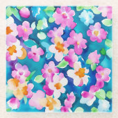 Dessous-de-verre En Verre Fleurs d'aquarelle rose et jolie (Devant)