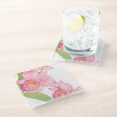 Dessous-de-verre En Verre Fleurs d'aquarelle rose exotique (Incliné)