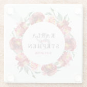 Dessous-de-verre En Verre Fleurs d'aquarelle rouge profond Mariage Wreath (Dos)