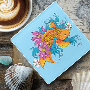 Dessous-de-verre En Verre Fleurs de cerisiers de Lotus Koi Fish
