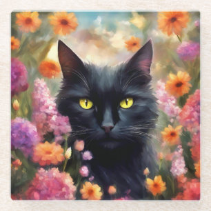 Dessous-de-verre En Verre Fleurs de chats noirs Jardin Chat 736