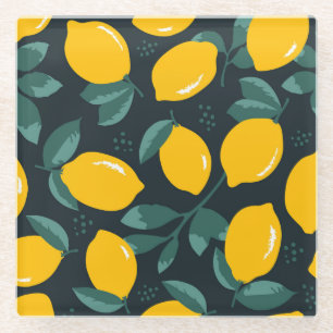Dessous-de-verre En Verre Fleurs de citrons, Texture d'été Vintage.