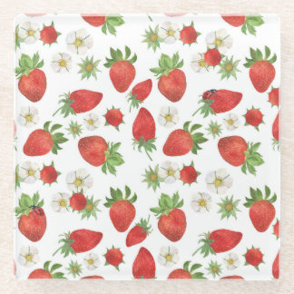 Dessous-de-verre En Verre Fleurs de fraises : Aquarelle Art sans fil