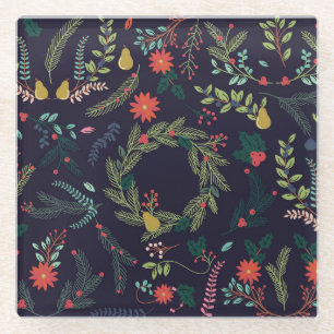 Dessous-de-verre En Verre Fleurs de Noël dessinées à la main : collection vi