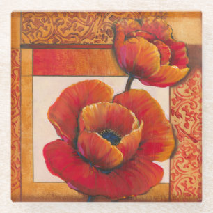 Dessous-de-verre En Verre Fleurs de pavot sur l'arrière - plan bronzage et