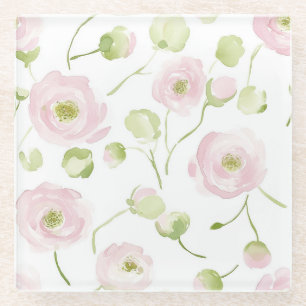 Dessous-de-verre En Verre Fleurs de Renoncule Rose