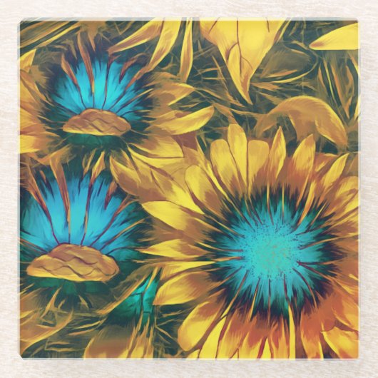 Dessous-de-verre En Verre Fleurs de soleil (Devant)