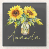 Dessous-de-verre En Verre Fleurs de soleil Jaunes Lumineuses Sur Nom Minimal (Devant)