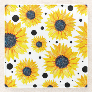 Dessous-de-verre En Verre Fleurs de soleil jaunes Motif Arrière - plan blanc
