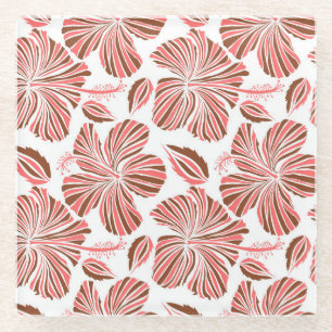 Dessous-de-verre En Verre Fleurs d'hibiscus hawaïens : style tropical brun.