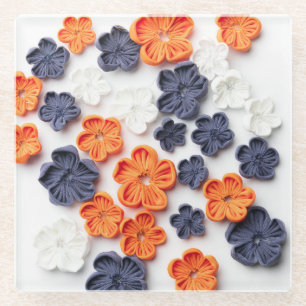 Dessous-de-verre En Verre Fleurs en tissu cousu à la main printemps orange b