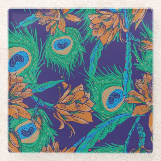 Dessous-de-verre En Verre Fleurs et plumes (Devant)