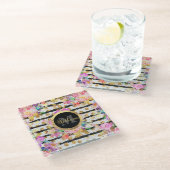 Dessous-de-verre En Verre Fleurs et rayures de printemps élégantes (Incliné)