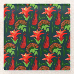 Dessous-de-verre En Verre Fleurs Exotiques Colorées Motif Feuilles